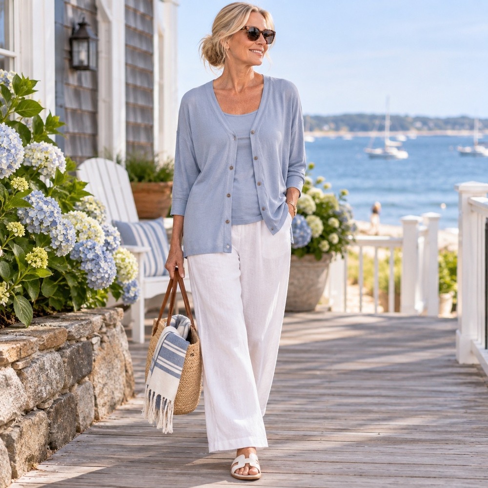 J. Jill Wearever Light Blue Cardigan & Tank Set Womens Smallβ 3/4 Sleeve 2 Piece